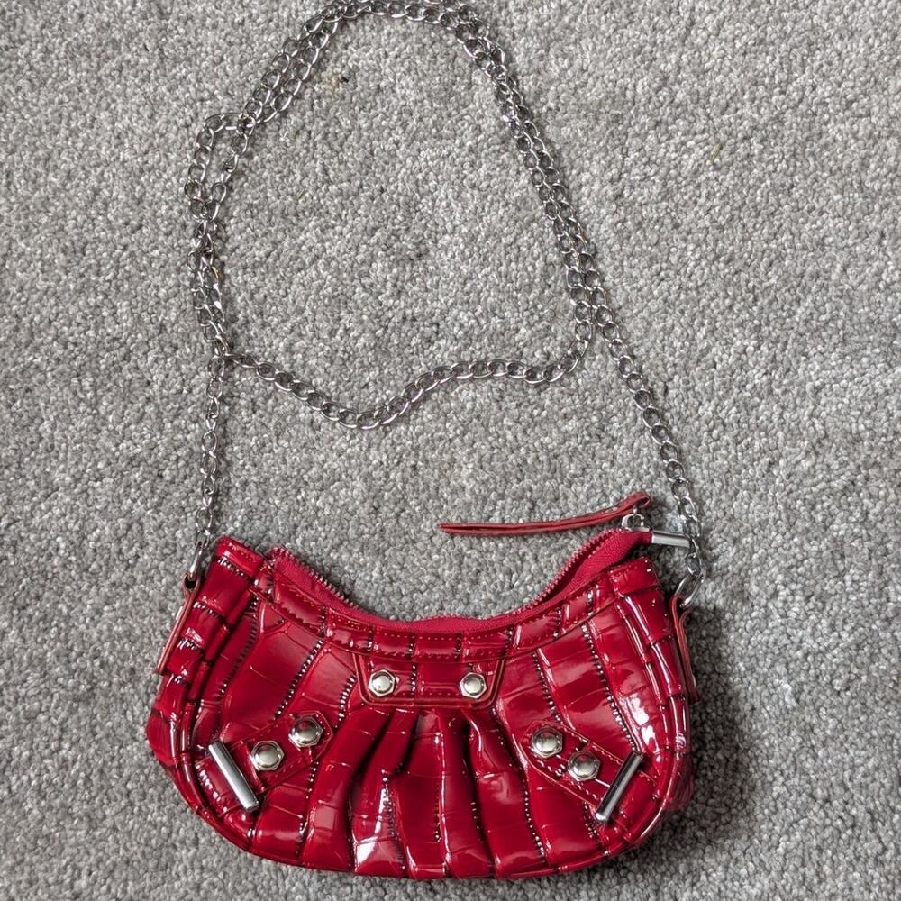 Red Faux Leather Grunge Y2K Shoulder Bag by SHEIN